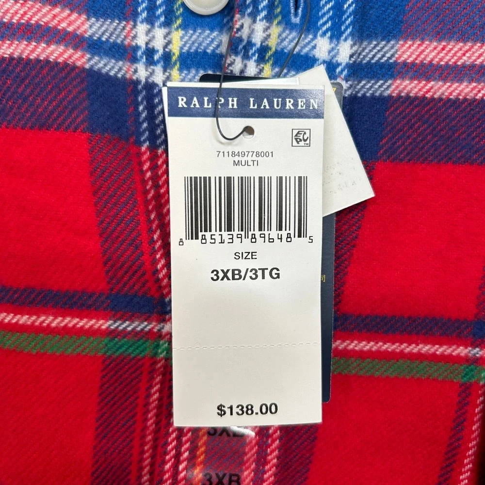 Polo Ralph Lauren Twill Sport Shirt Mens 3XB Big Tall Red Plaid Flannel $138 NEW